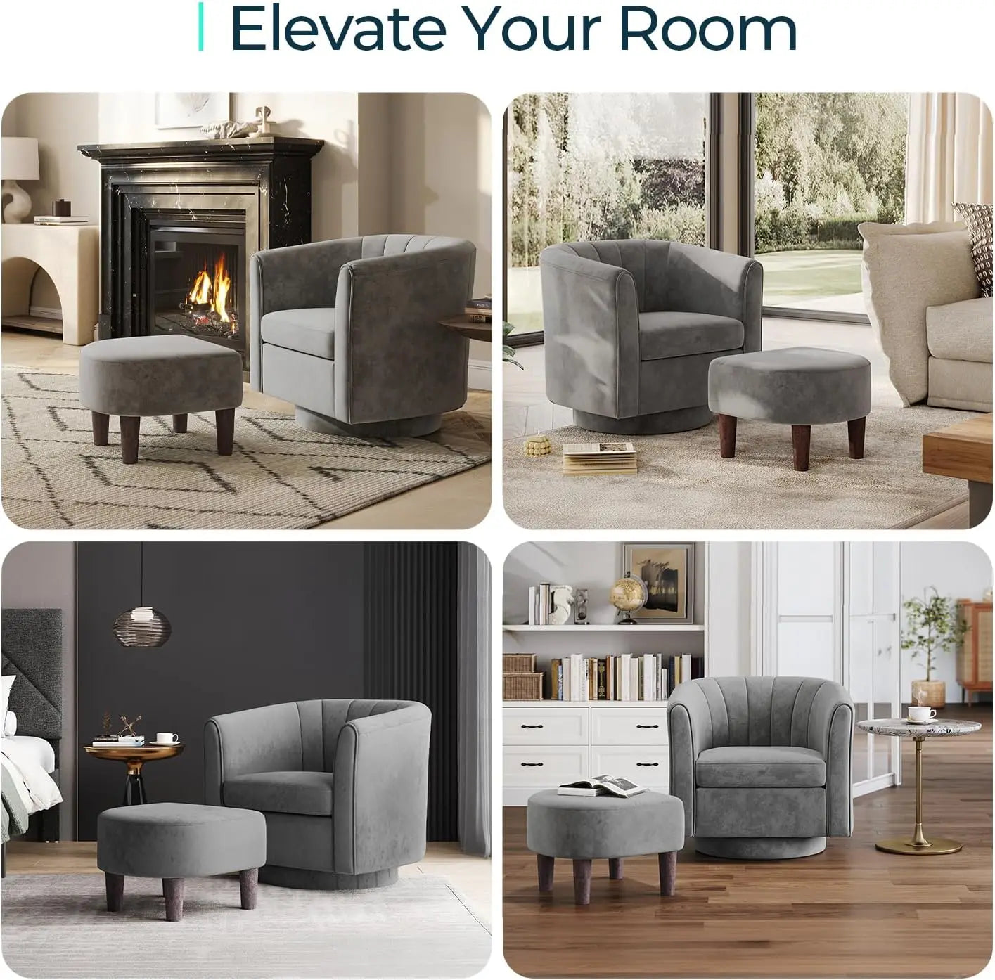 Velvet Small Barrel Chair with Ottoman