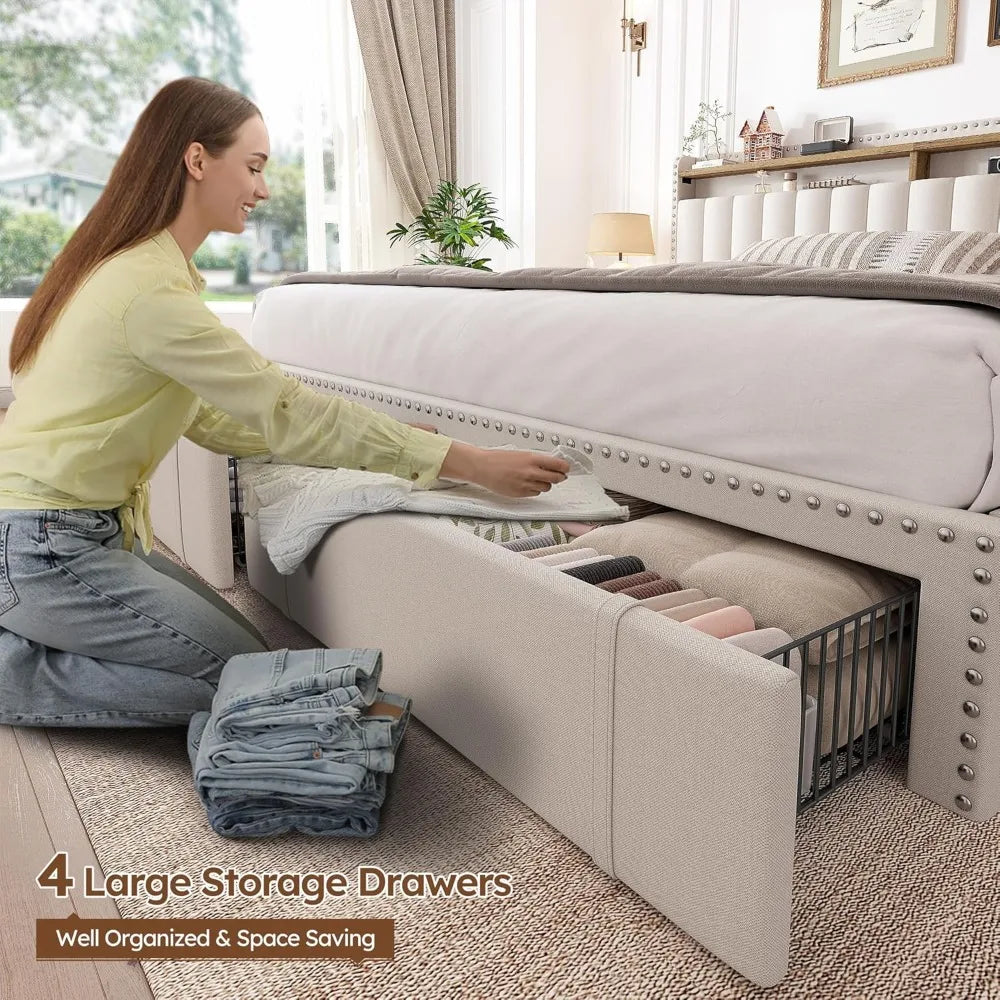 King Size Platform Bed Frame with Storage