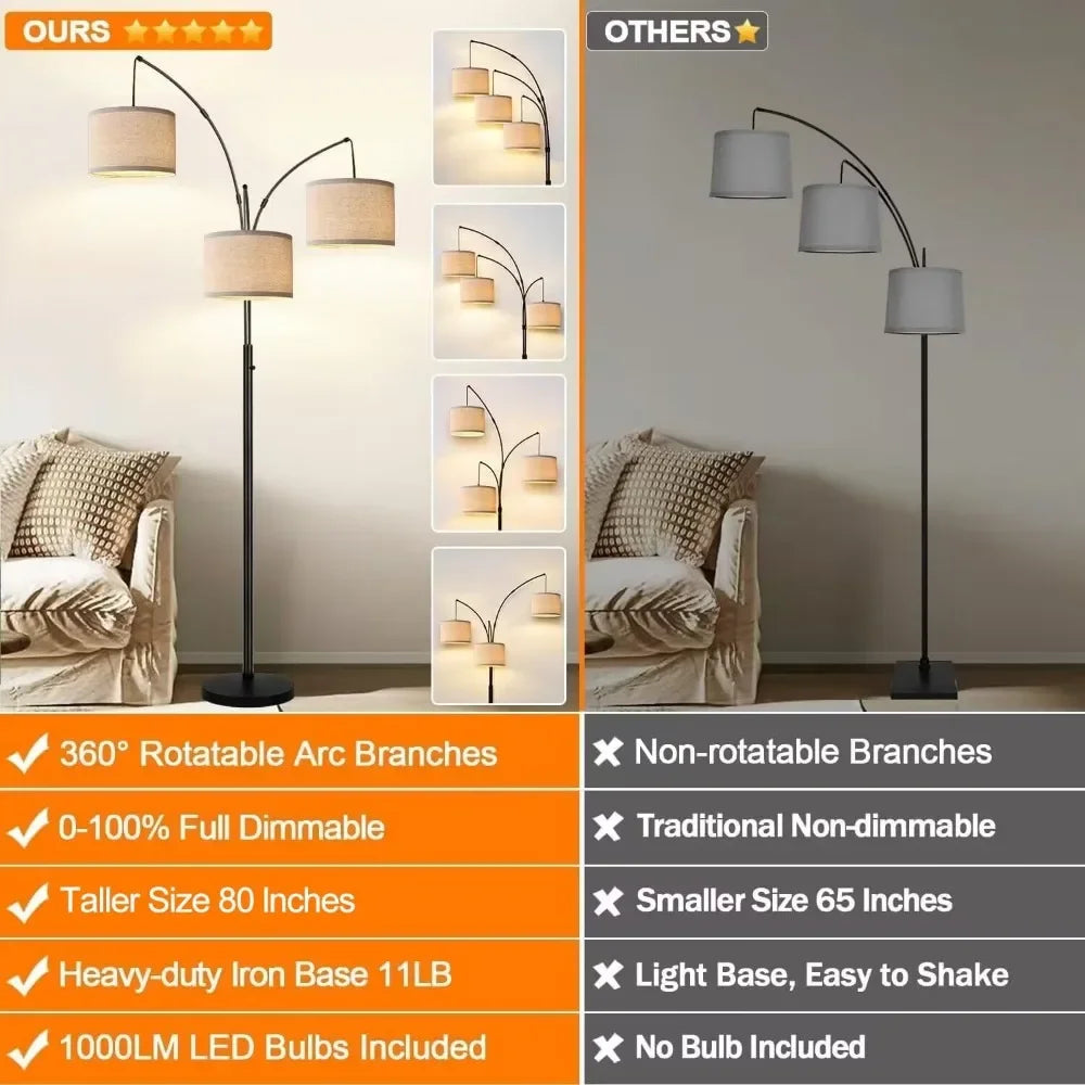 Tall 3 Lights Arc Floor Lamps