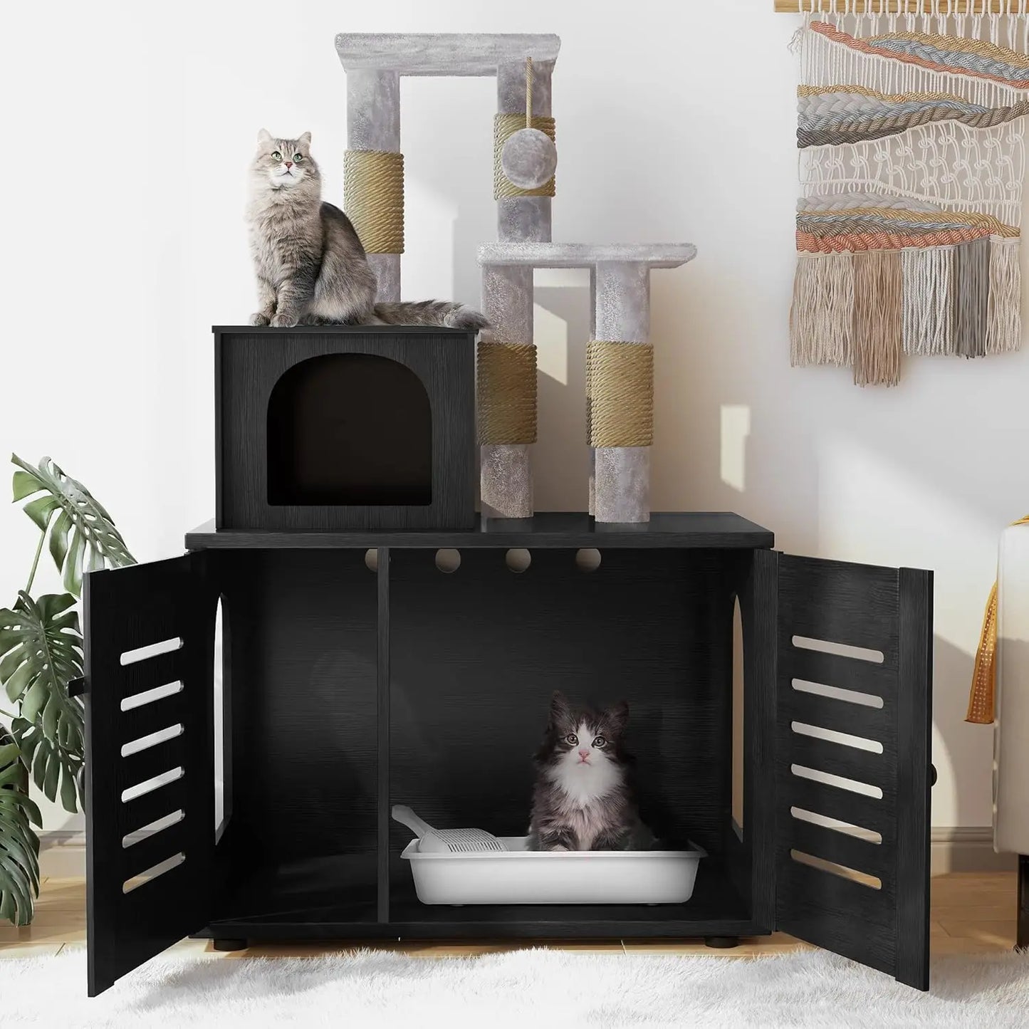 Cat Litter Box Enclosure with Cat Tree