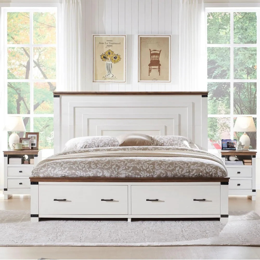 Bed Frame with Headboard & 2 Large Drawers