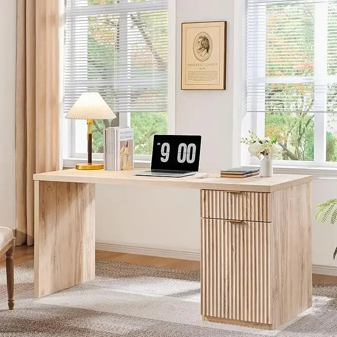 Modern Fluted Executive Desk with Storage