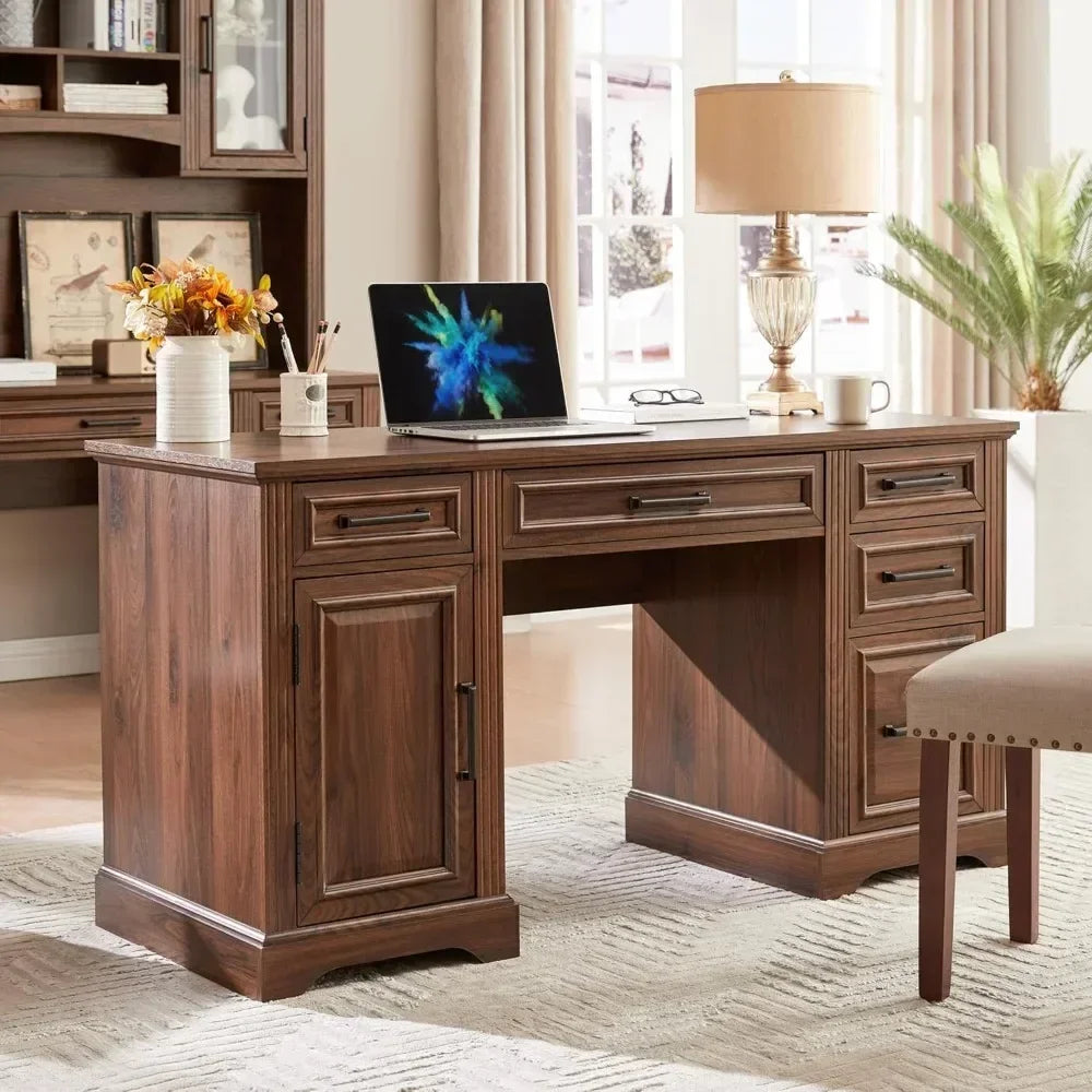 Executive Computer Desk with Drawers & Cabinet