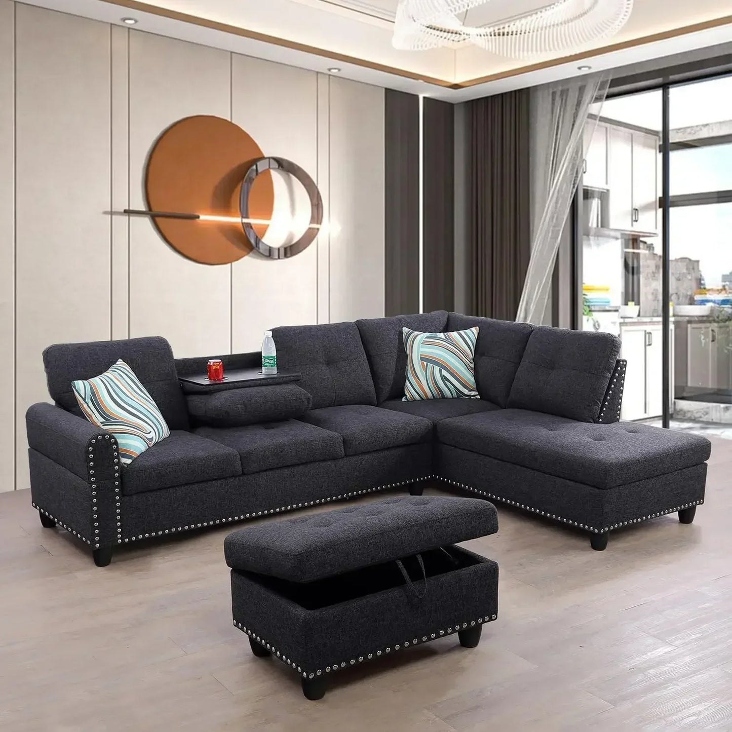 Modern L-Shaped Modular Upholstered Sectional Sofa