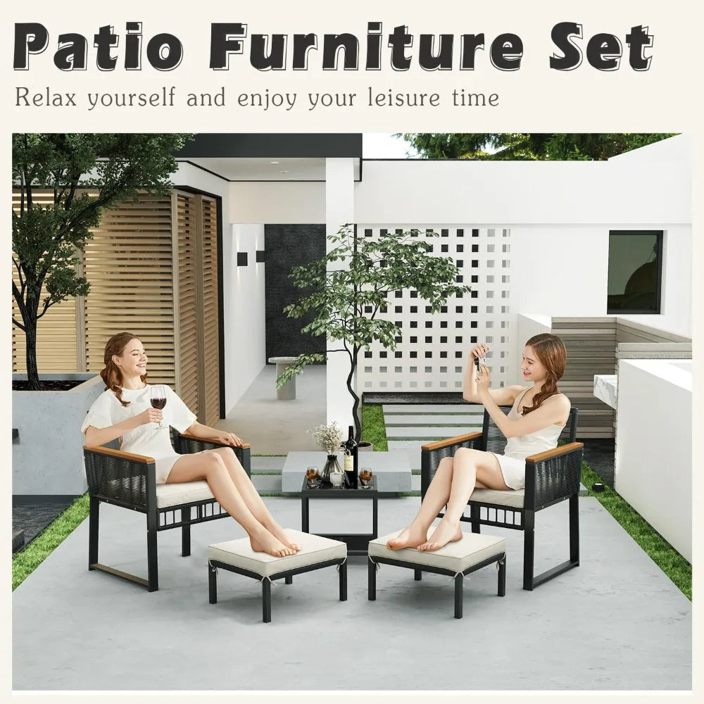 5 piece Outdoor Wicker Patio Furniture Set