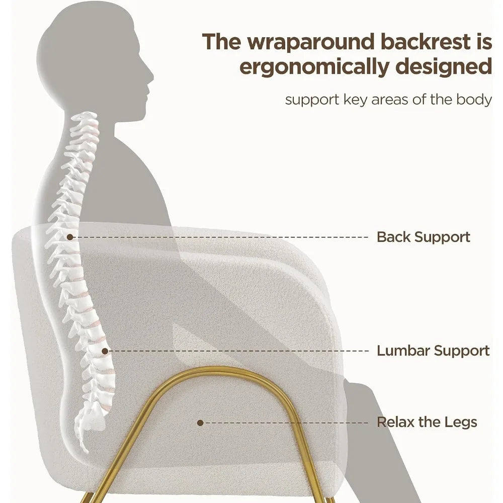 Boucle Fabric Accent Chairs with Gold Legs