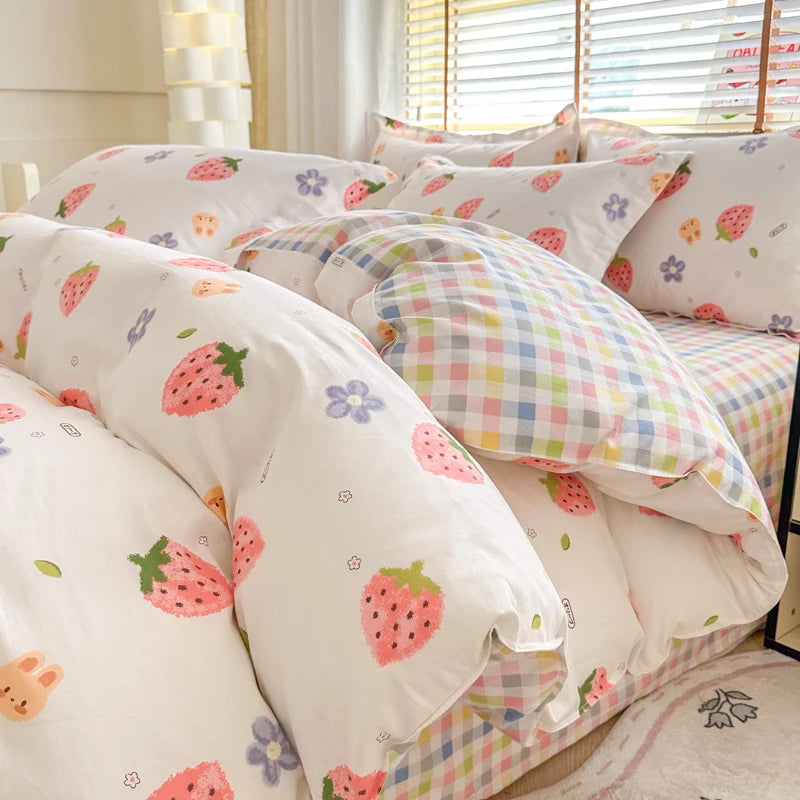 Floral Duvet Cover with Zipper and 2 Pillowcases