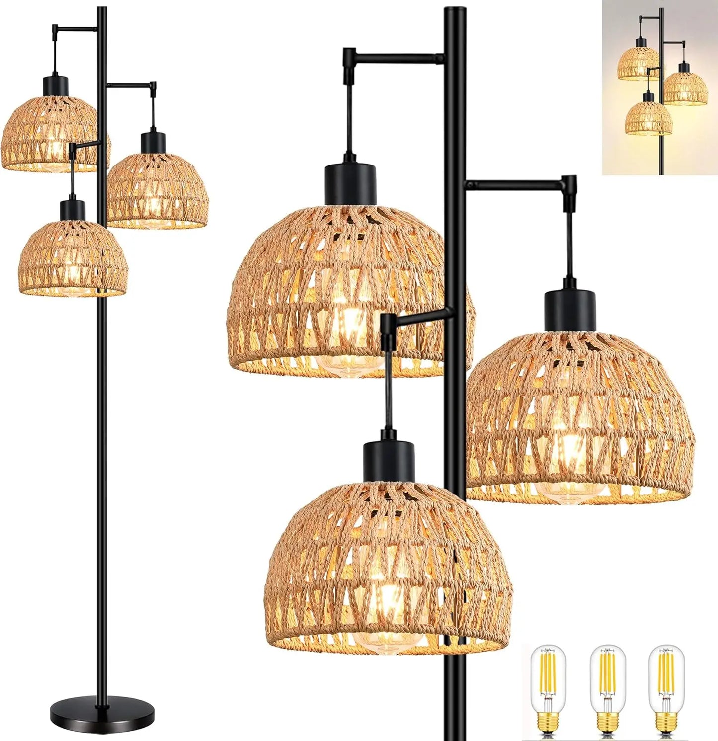 3-Lights Rattan Floor Lamps