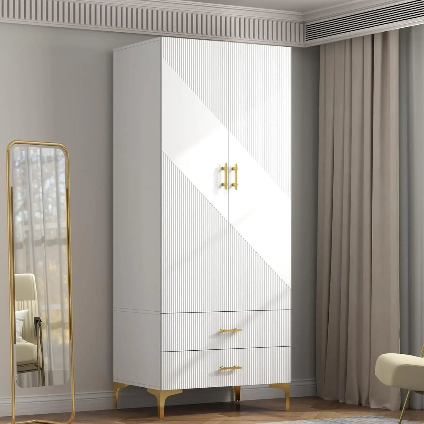 Wardrobe Armoire, White 20.4" D x 63" W x 76.77" H