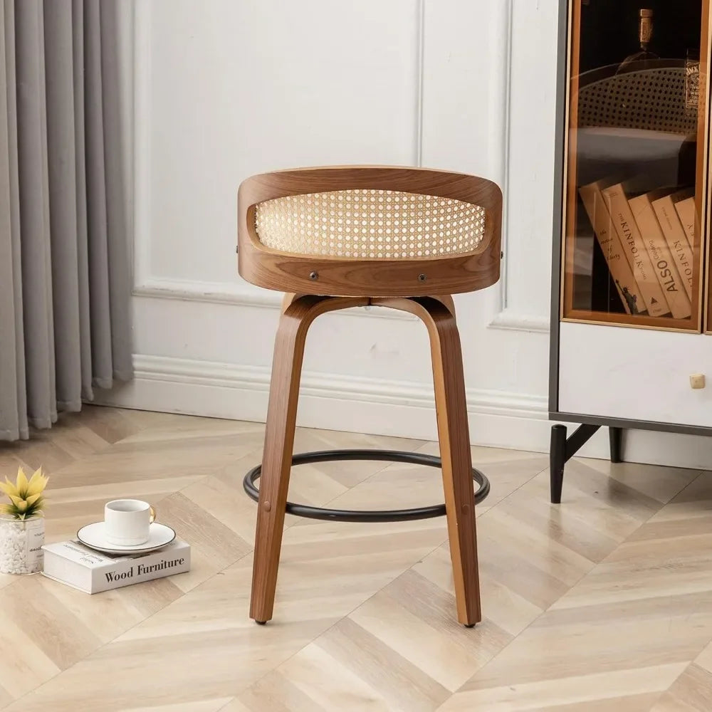 Mid-Century Swivel Rattan Bar Stools Set of 2