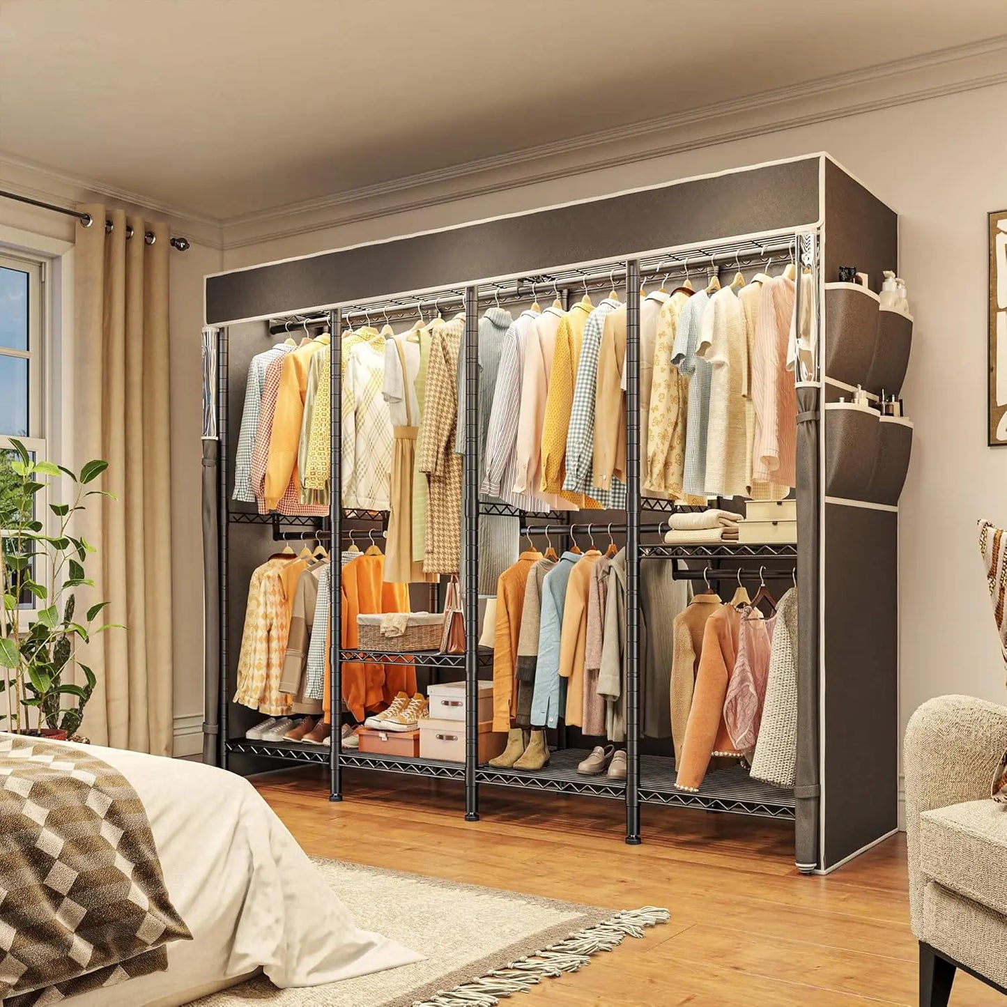 Heavy Duty Wardrobe Closet for Bedroom with Cover
