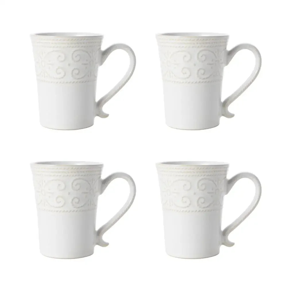 16-Piece White Stoneware Dinnerware Set Scalloped Edge