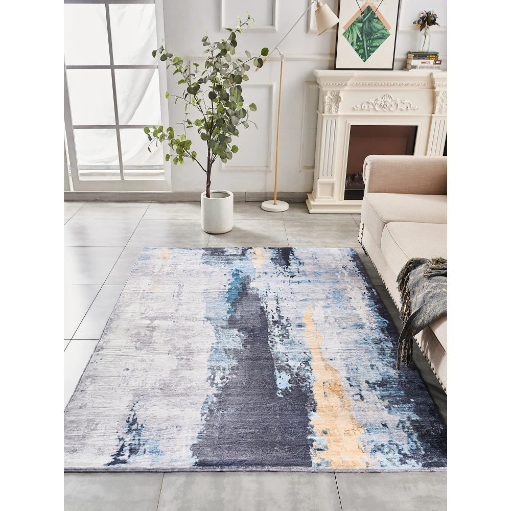 Abstract Design Gray Blue Yellow Area Rug