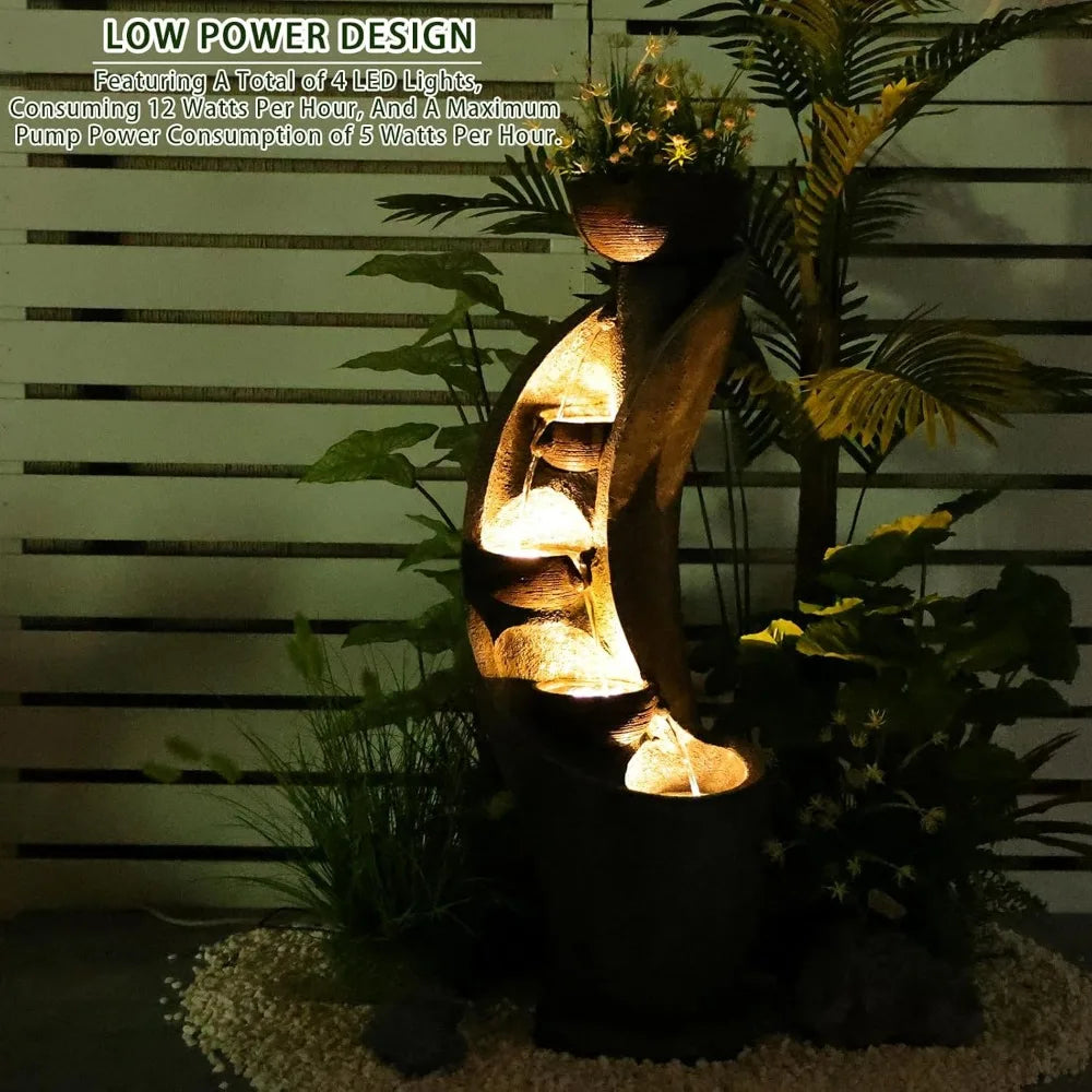 4-Tier Bowl Outdoor Fountains and Waterfalls with LED Lights