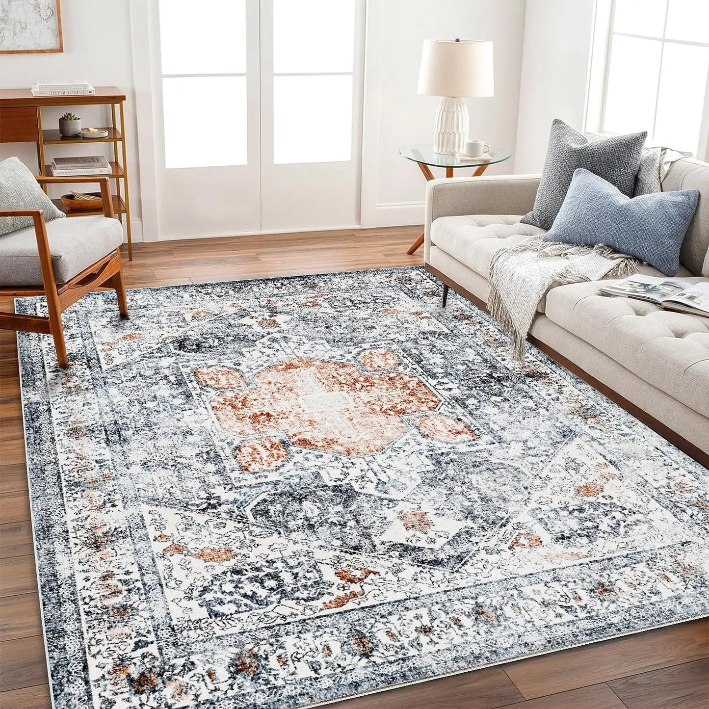 5x7 Washable Area Rug Vintage Brown Accent Rug