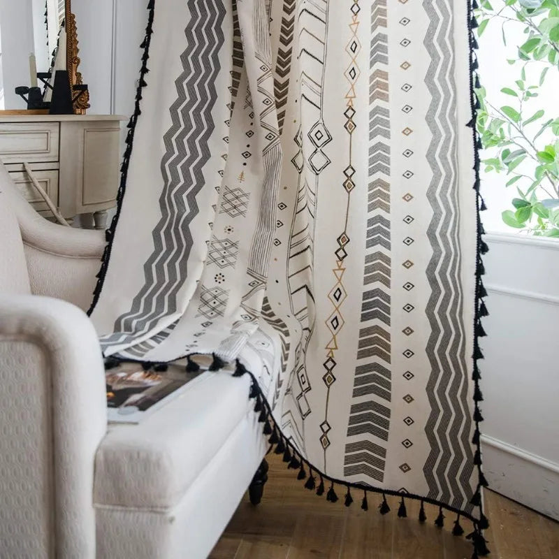 Boho Geometric Cotton Linen Patterned Curtains
