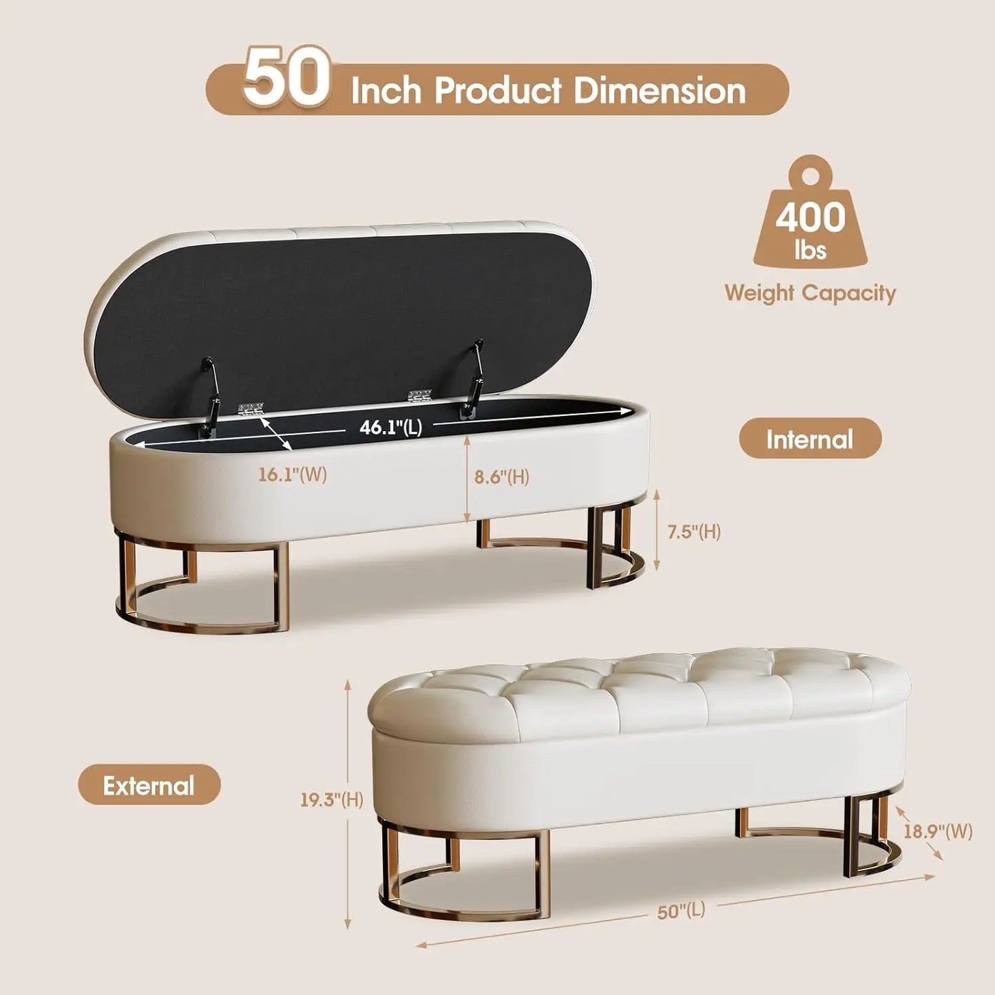 Upholstered Leather 50''L Ottoman