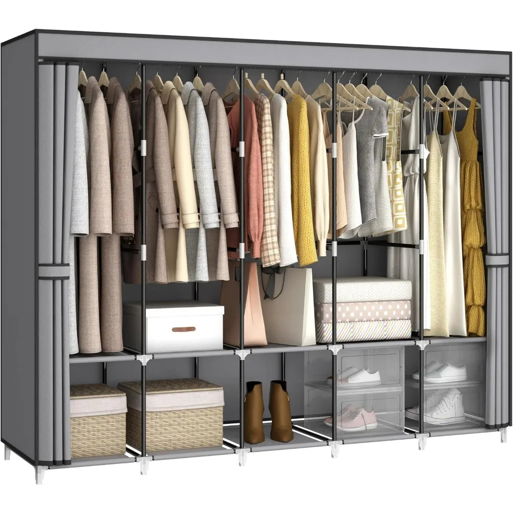 83 Inch Wide Grey Portable Closet Wardrobe