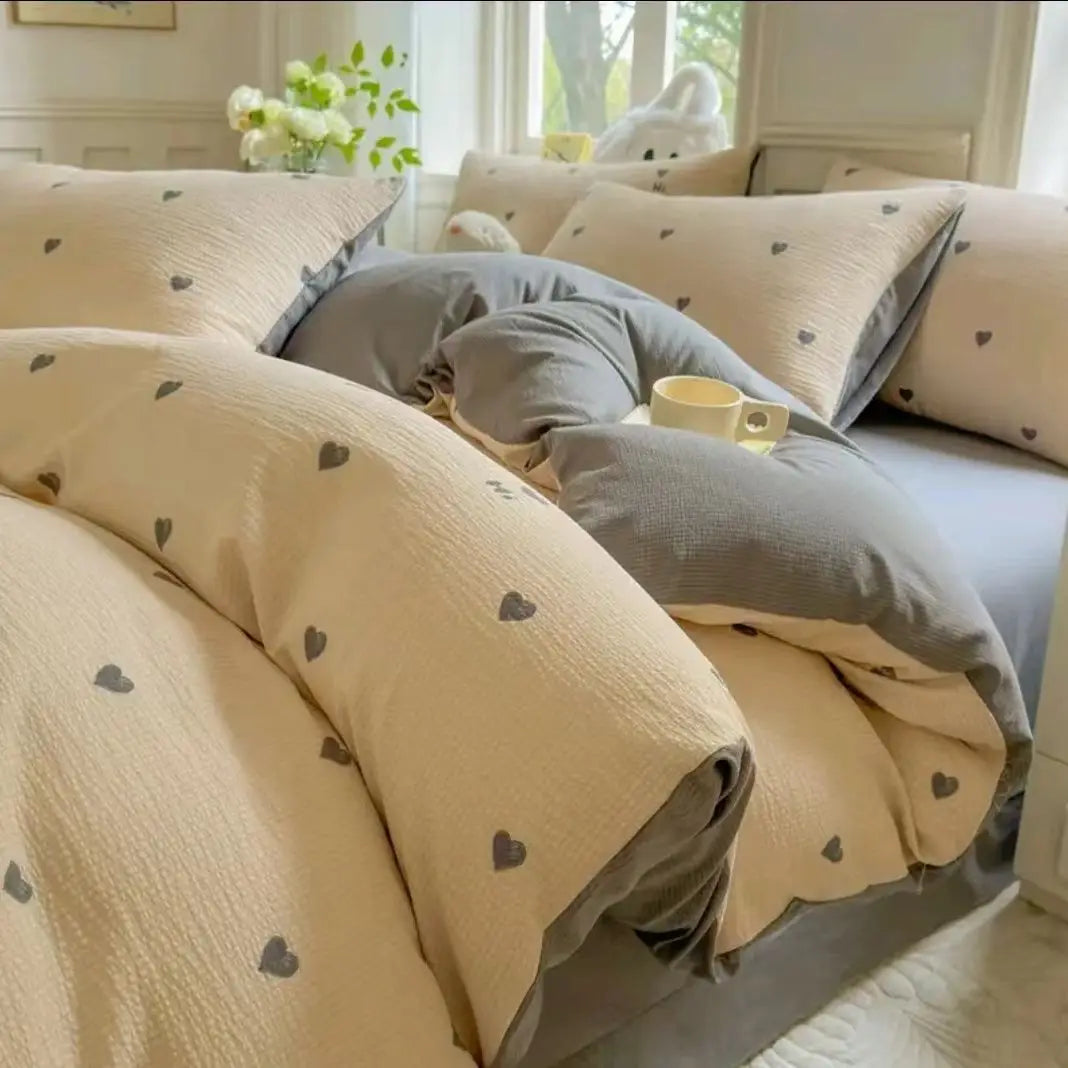 Bowknot Duvet Cover Set with Flat Sheet Pillowcase