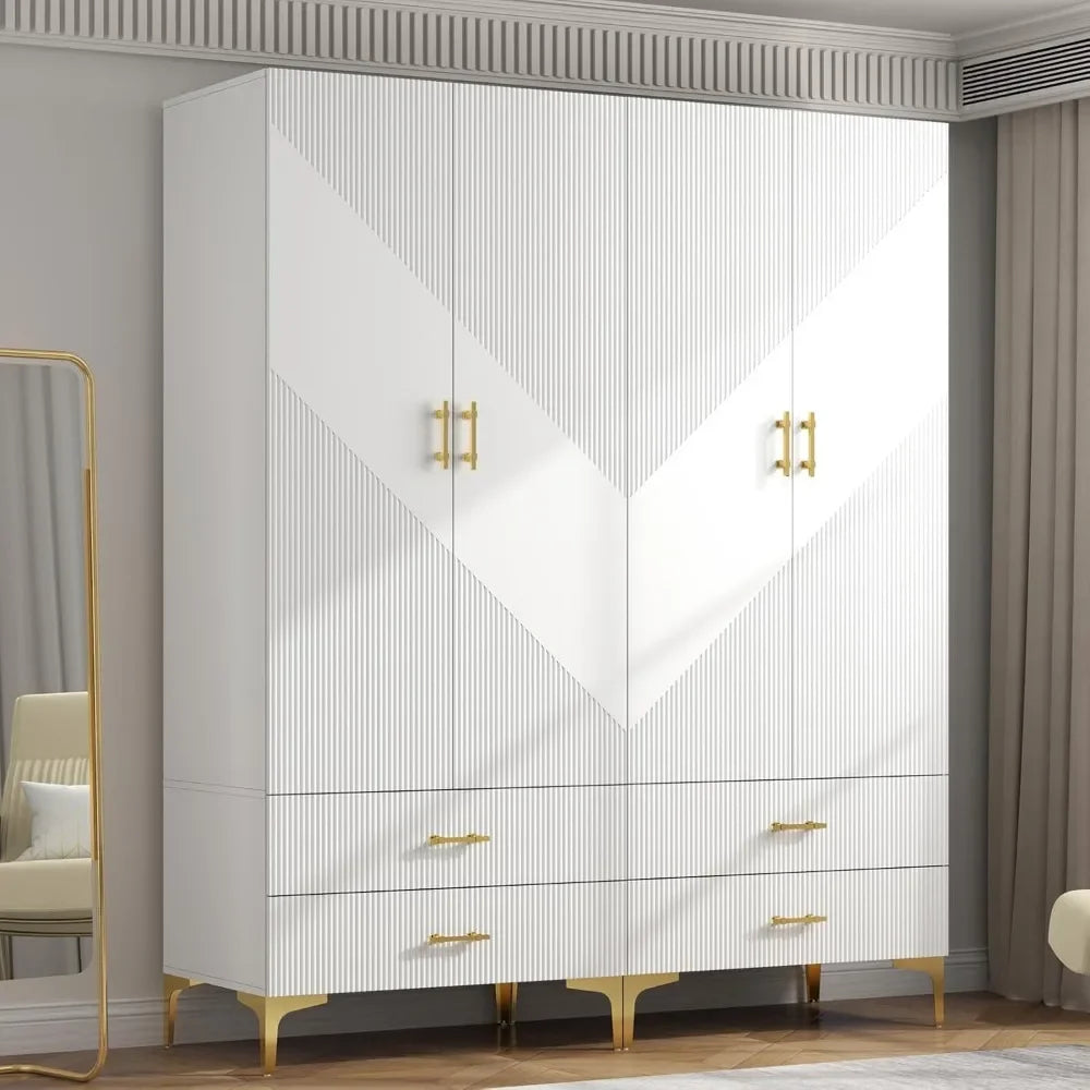 Wardrobe Armoire, White 20.4" D x 63" W x 76.77" H