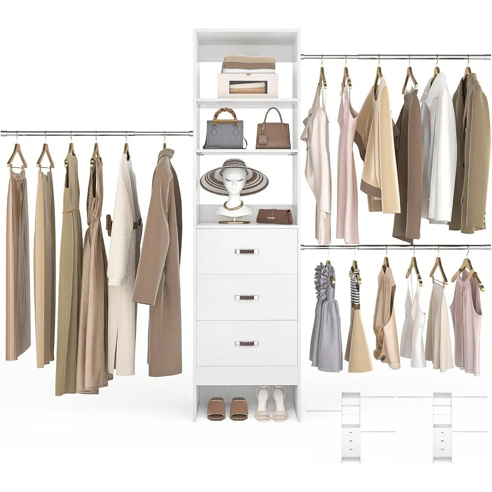 96'' Closet Organizer System with 3 Hanging Rods