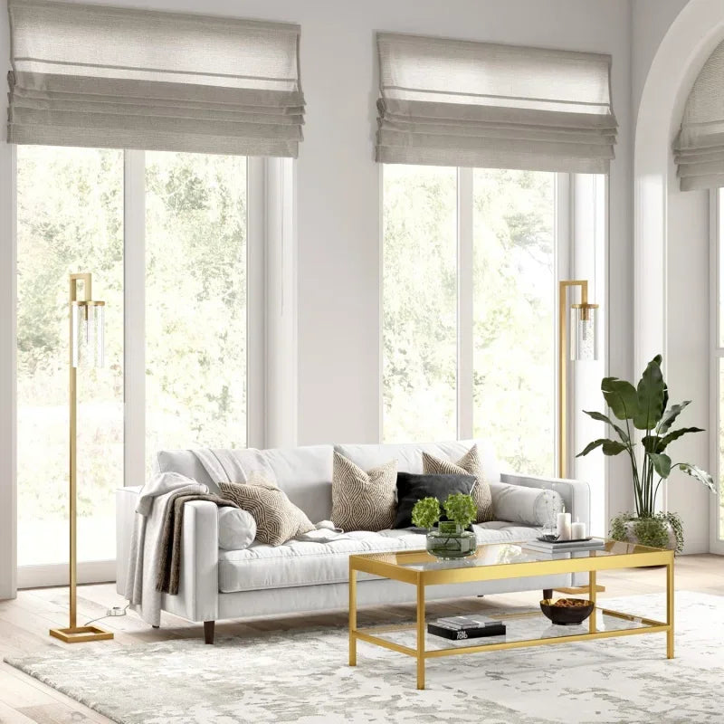 Tall Floor Lamp with Glass Shade in Brass