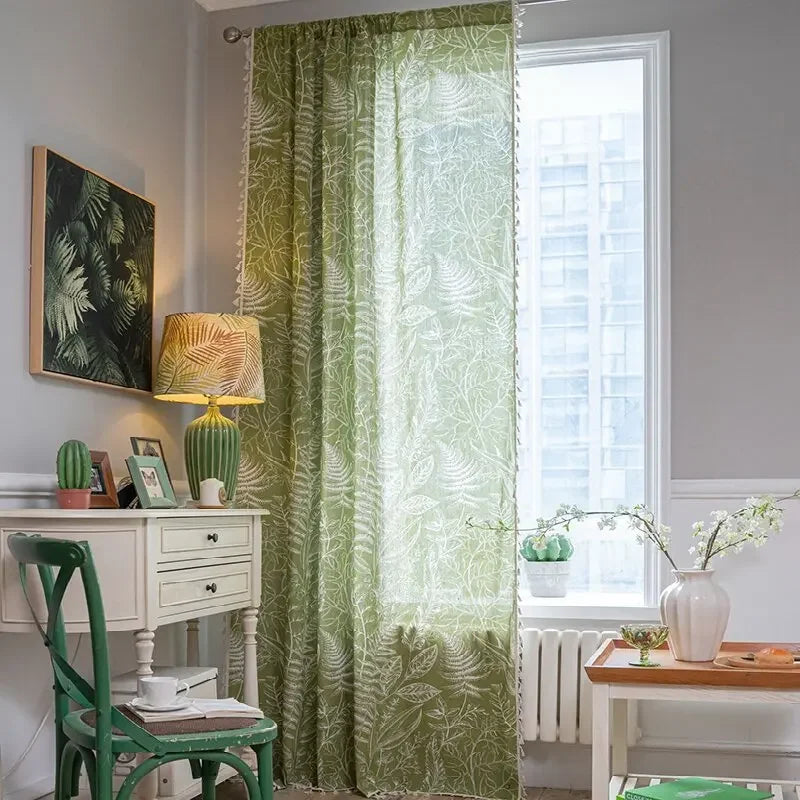 Green Farmhouse Vintage Pattern Window Curtain