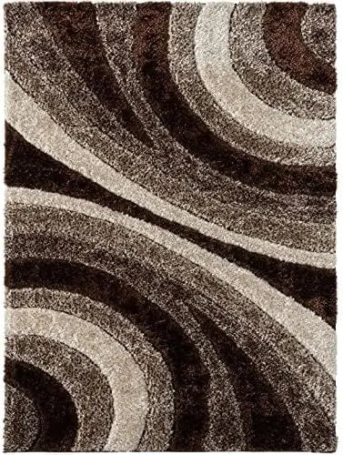 Brown 5X7 Modern Shag Geometric Area Rug