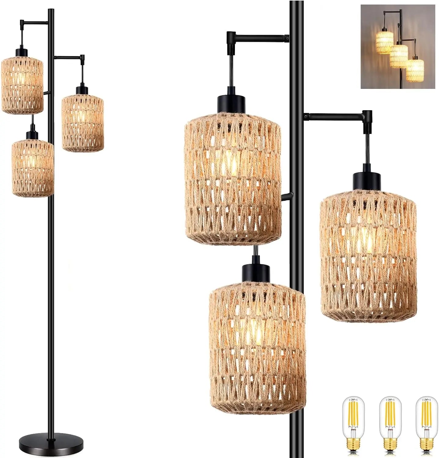3-Lights Rattan Floor Lamps