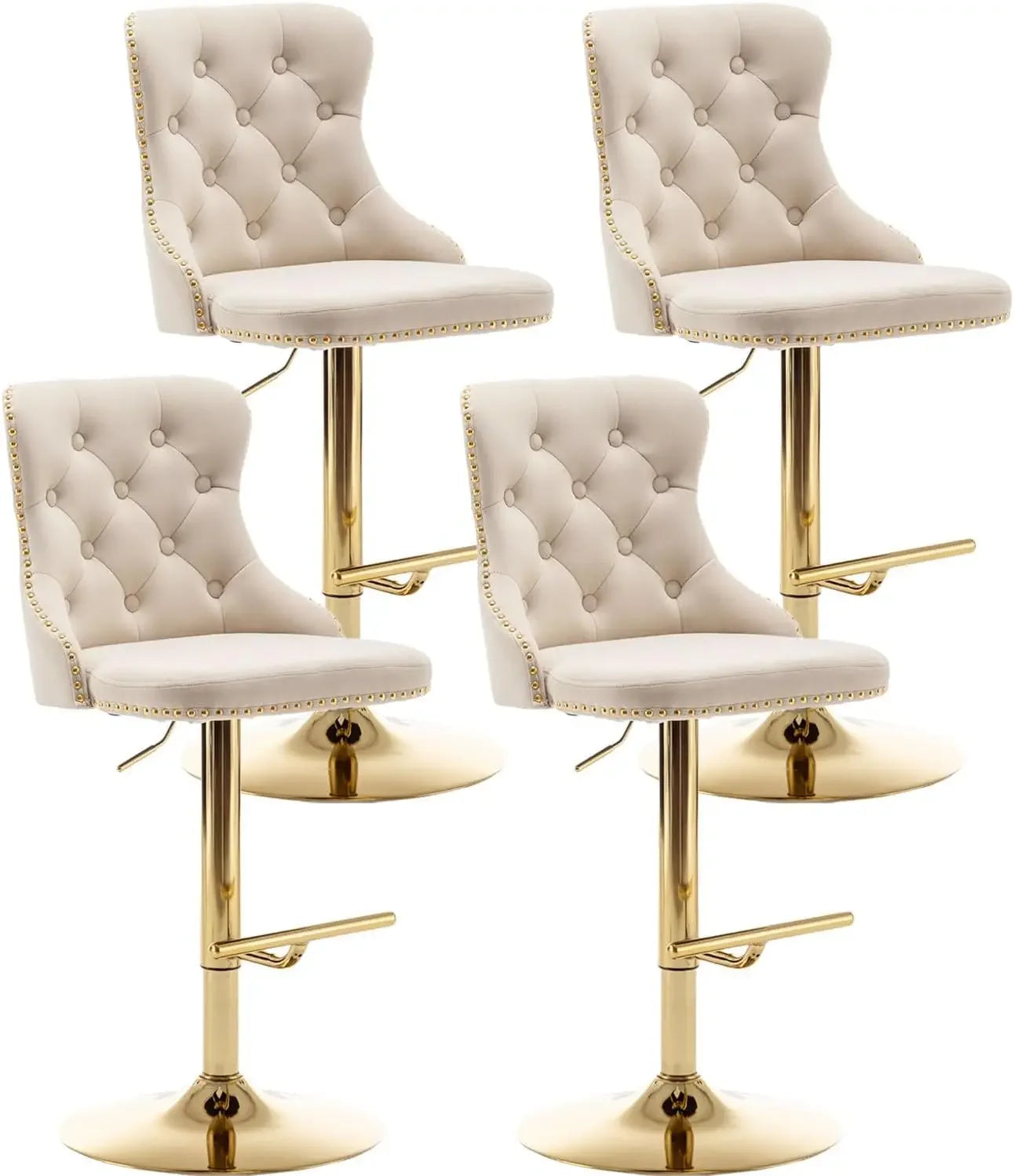 Gold Swivel Velvet Bar Stools Set of 4
