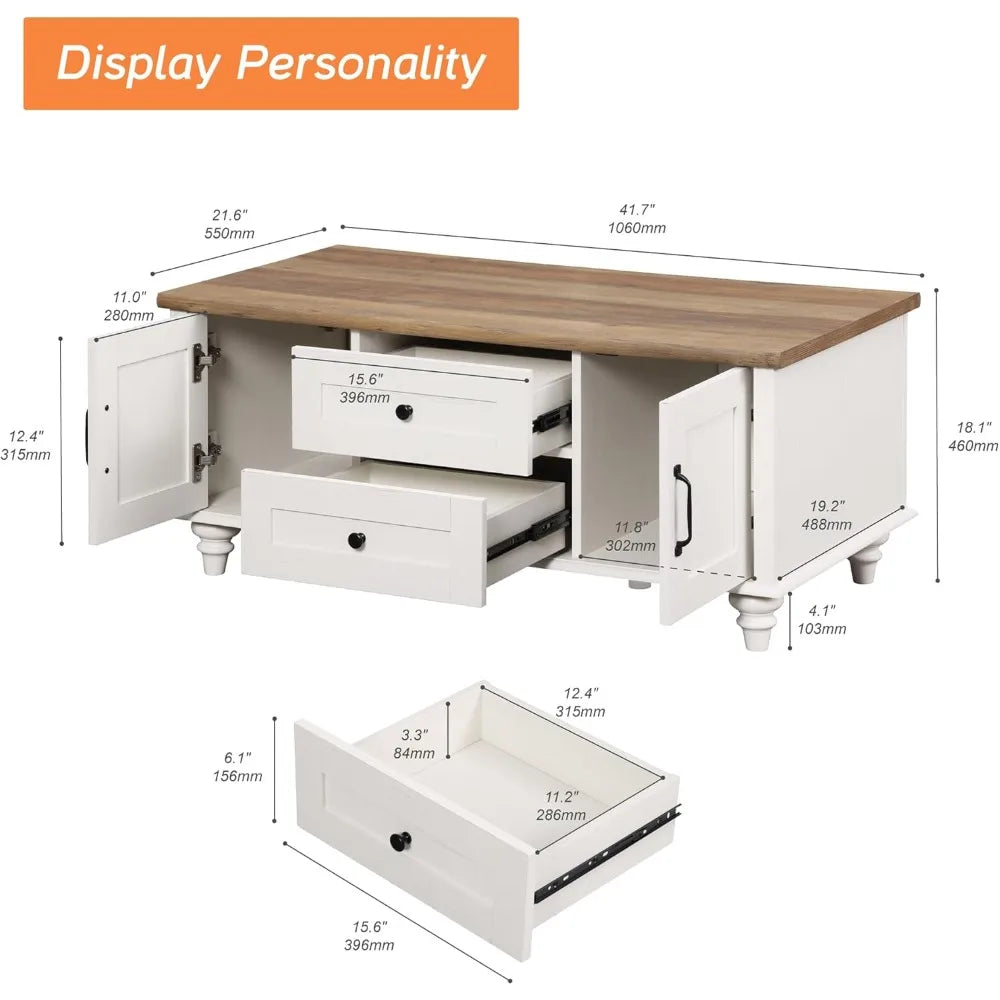 Country Coffee Table with Storage Cabinet