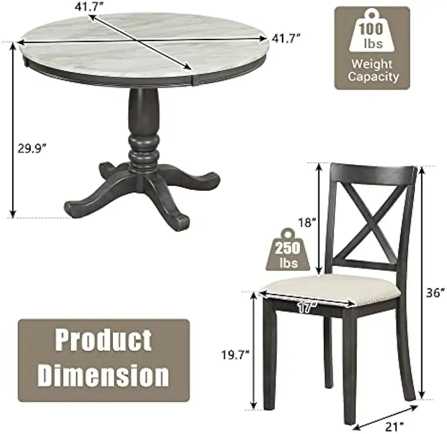 Round Dining Table for 4 with Chairs