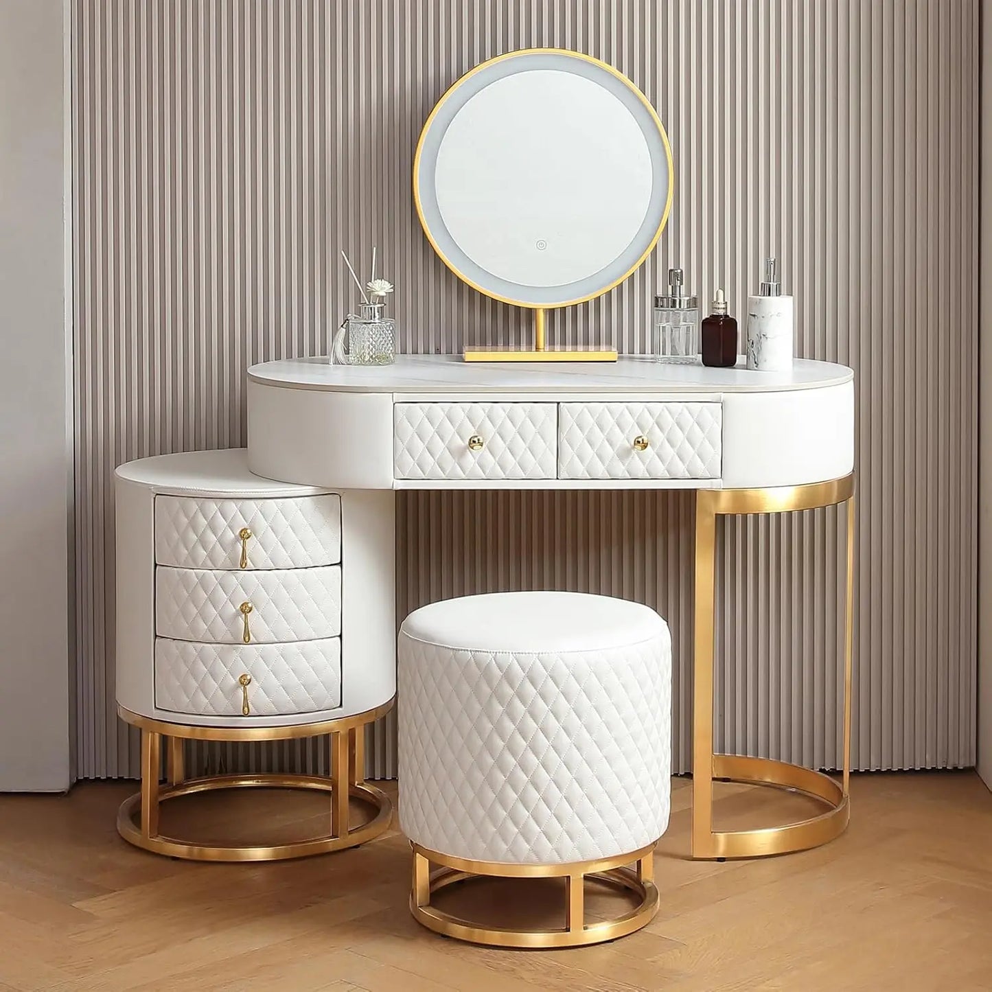 Luxury Makeup Table with Storage Drawers & Stool