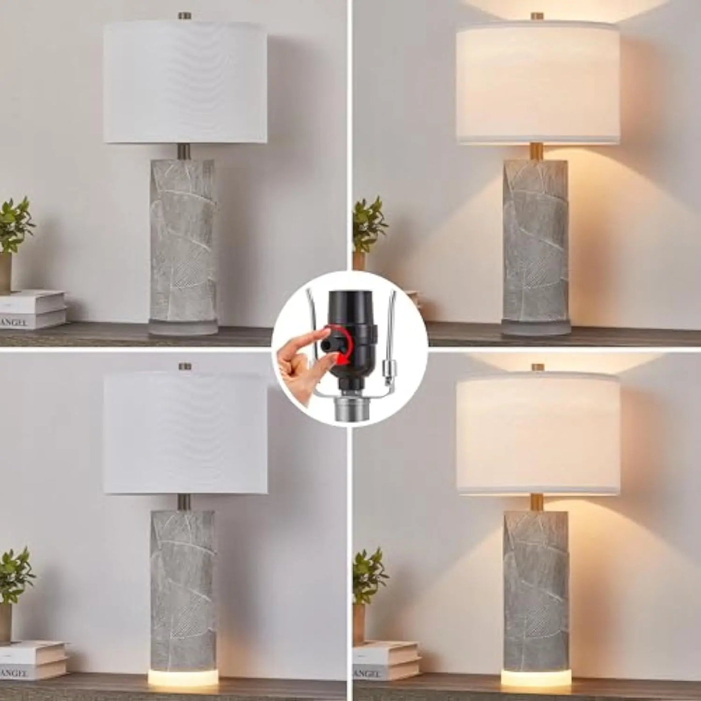 Set of 2 Distressed Gray Table Lamps with LED Base