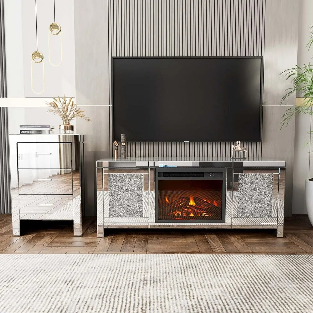 Mirror Fireplace TV Media Entertainment Center