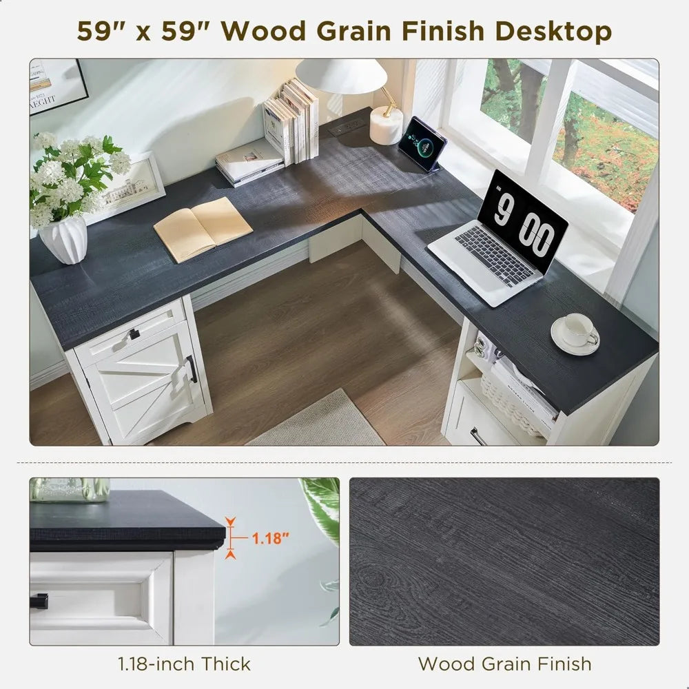 L Shaped Computer Desk with File Drawer