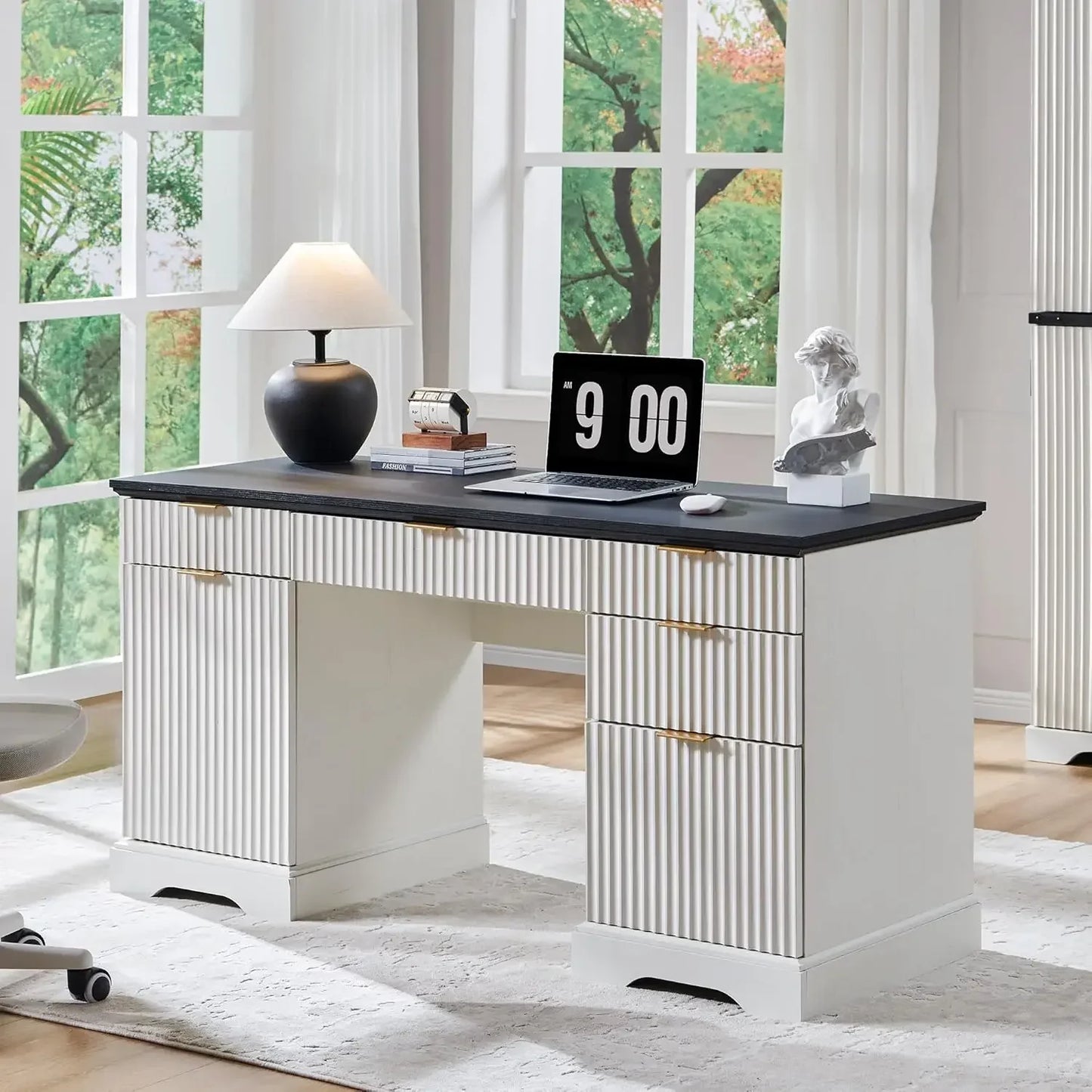Modern Fluted Executive Desk with Storage