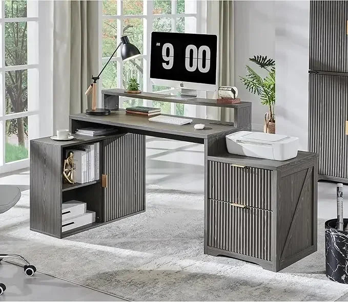Modern Fluted Executive Desk with Storage