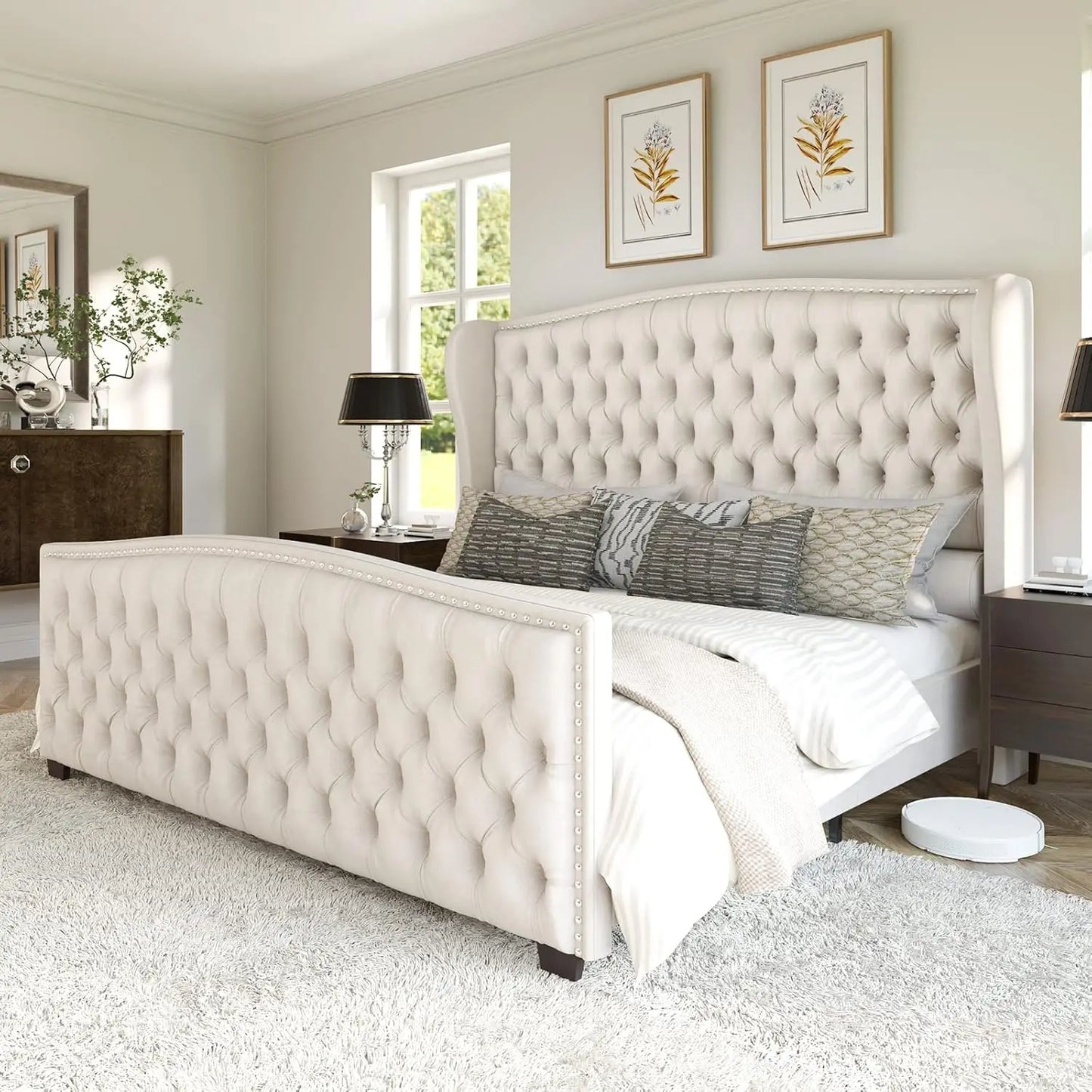 Velvet Upholstered Platform Bed Frame