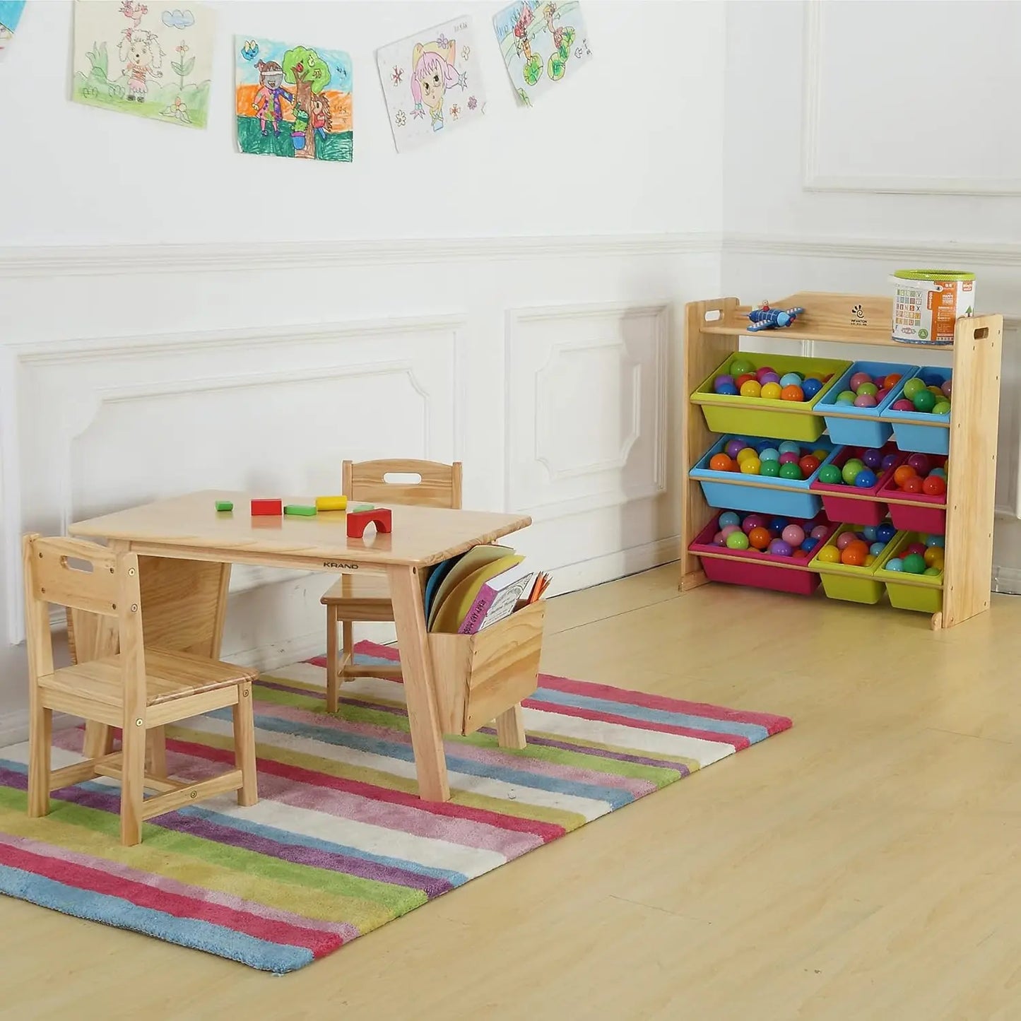 Wood Table and 2 Chair Set with Storage Desk