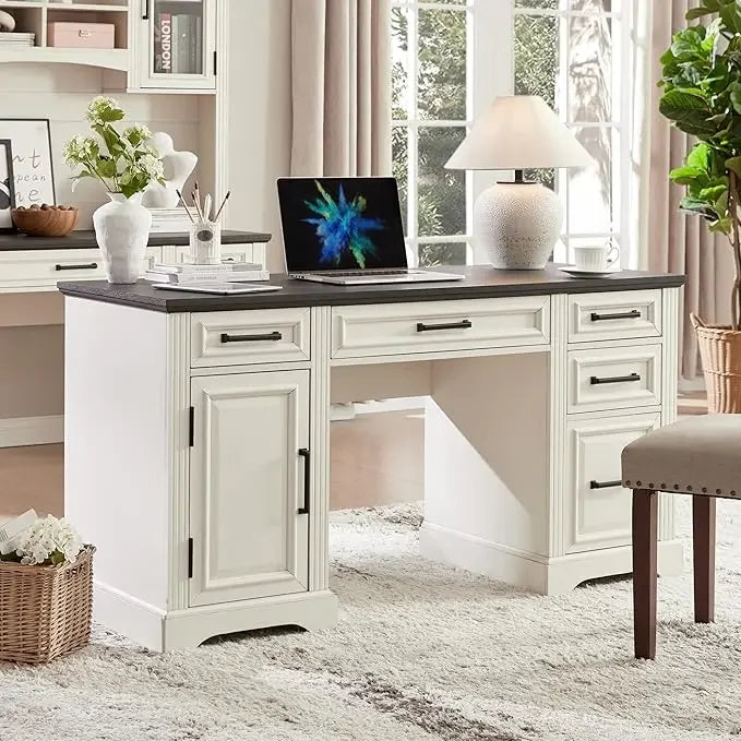 Executive Computer Desk with Drawers & Cabinet