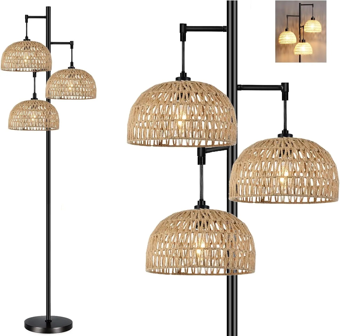 3-Lights Rattan Floor Lamps
