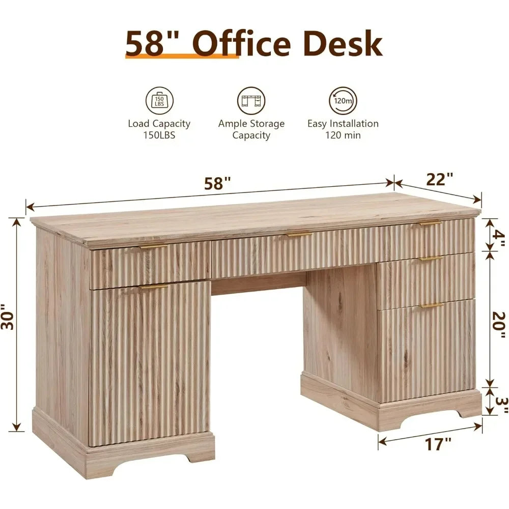Modern Fluted Executive Desk with Storage