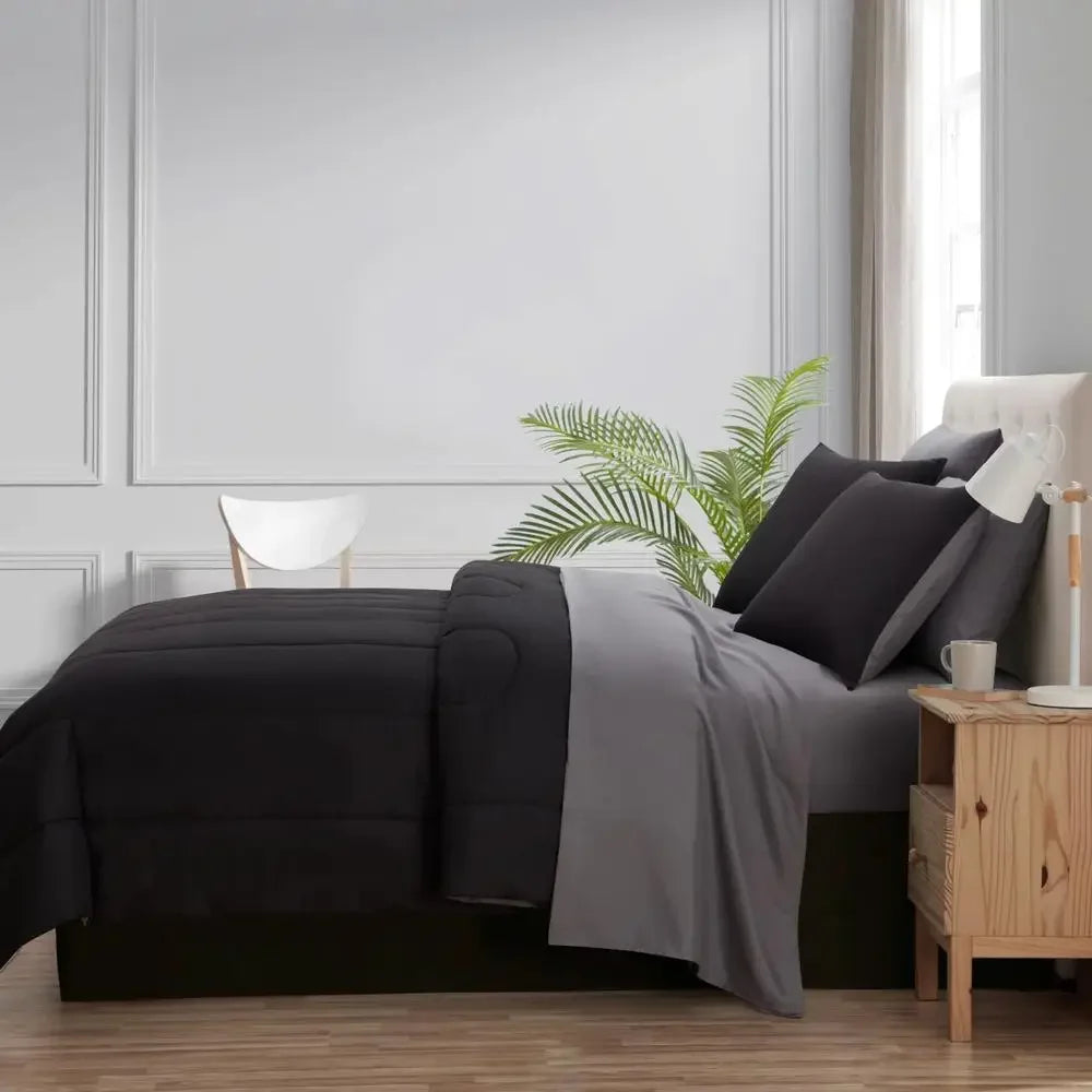 Black 7-Piece King Size Bedding Set