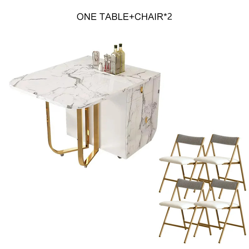 Movable Folding Dining Table with Storage Rack