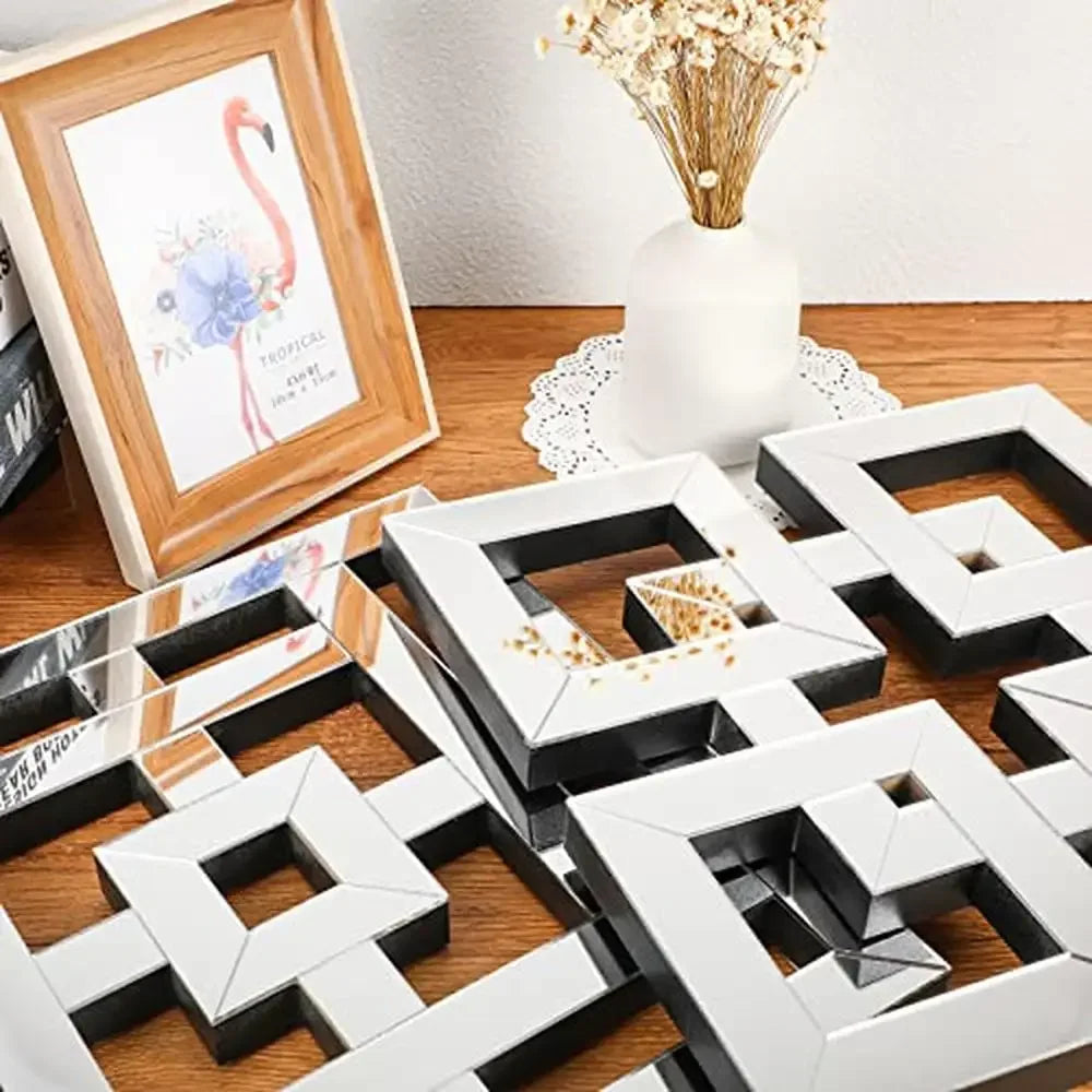 4 Pcs Square Silver Mirror Wall Set