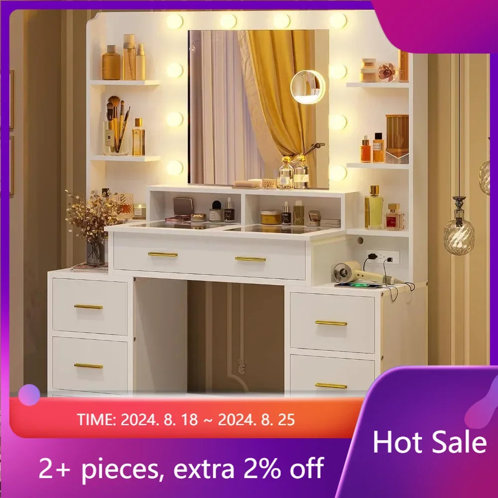Glass Top Makeup Vanity Table Set