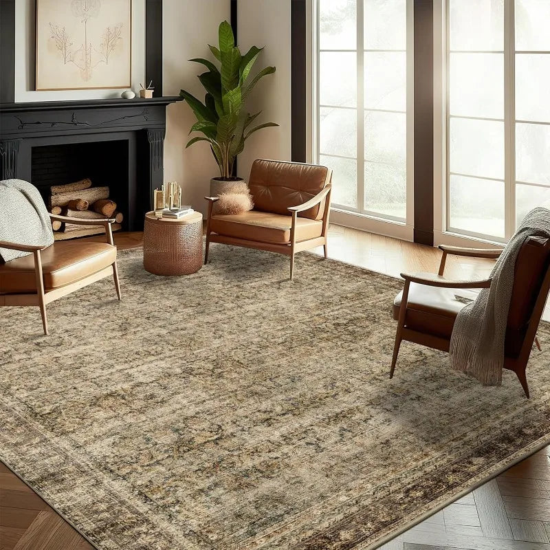 5x7 Washable Area Rug Vintage Brown Accent Rug