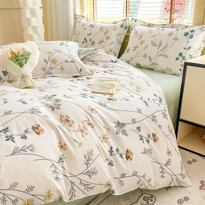 Floral Duvet Cover with Zipper and 2 Pillowcases