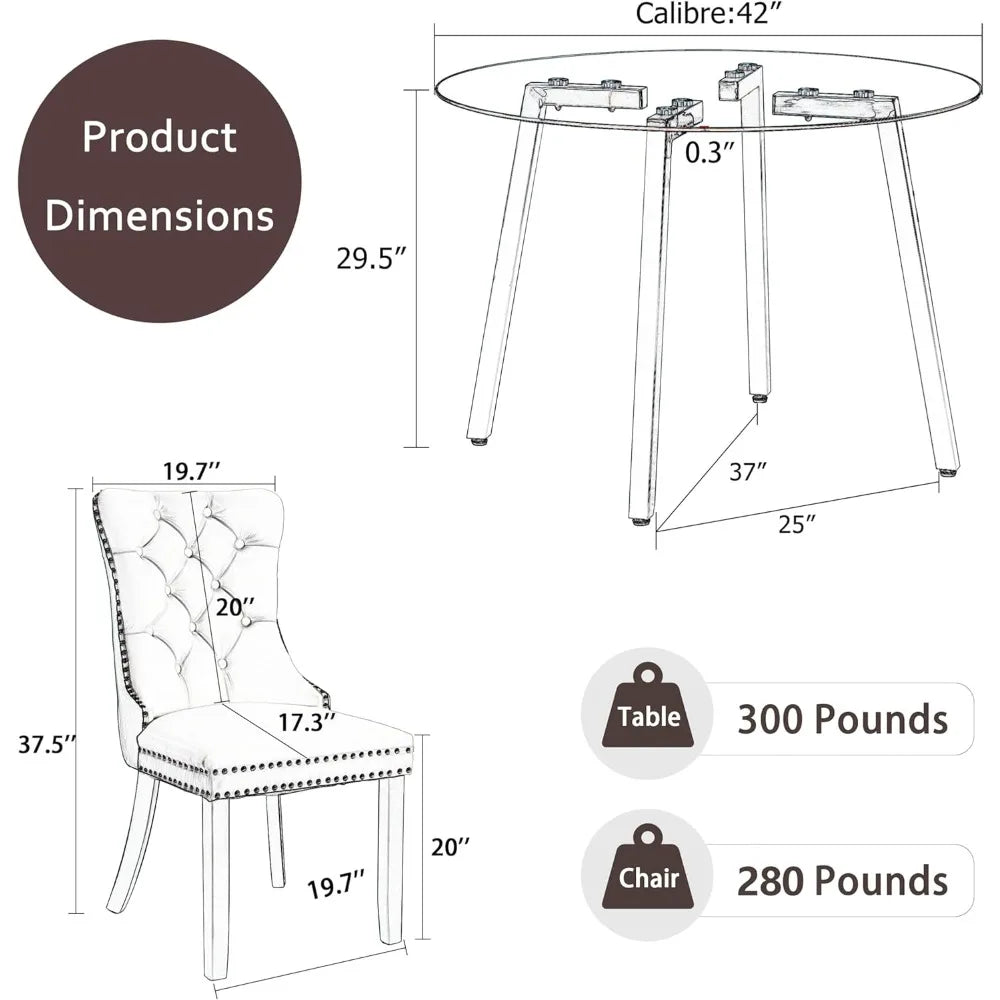 5-Piece Luxury Round Glass Dining Set